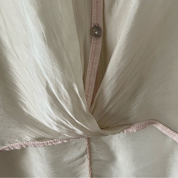 Scandal Silk Blend Pink and Cream V Neck Oversized Blouse Tunic Sheer Flowy Lg - Picture 7 of 14